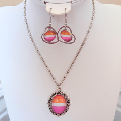 Lesbian Pride LGBTQ Necklace and Earring Set