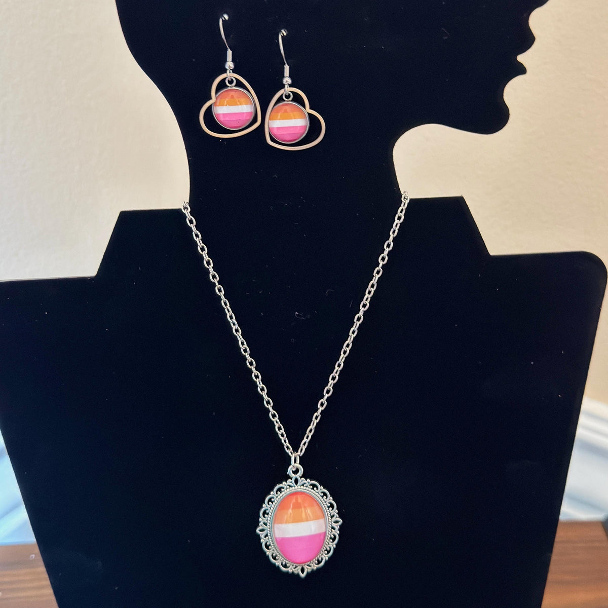 Lesbian Pride LGBTQ Necklace and Earring Set