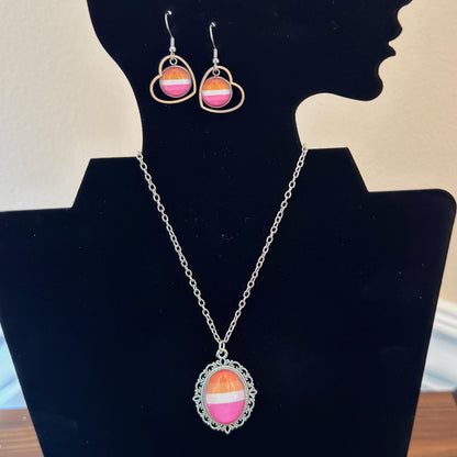 Lesbian Pride LGBTQ Necklace and Earring Set