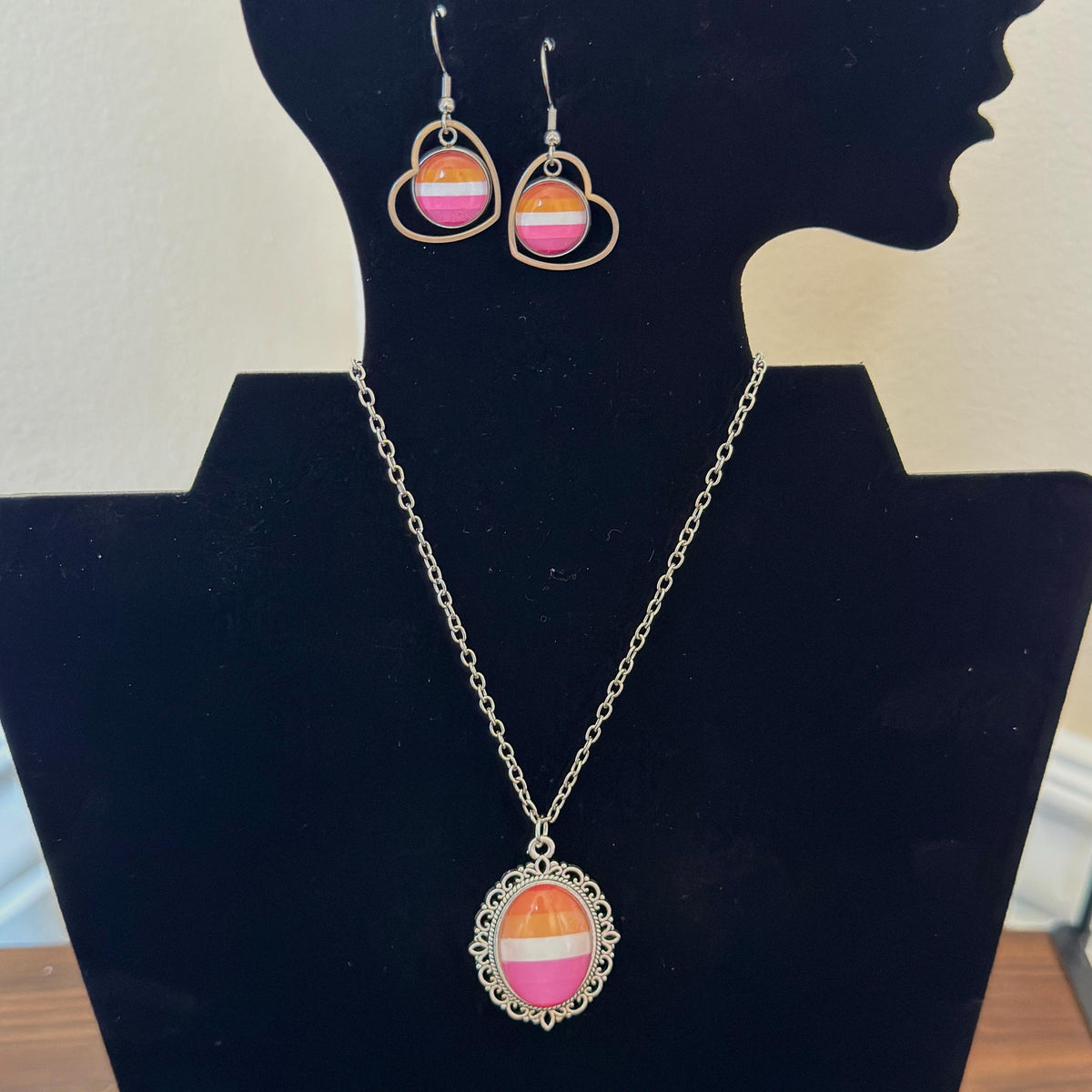 Lesbian Pride LGBTQ Necklace and Earring Set