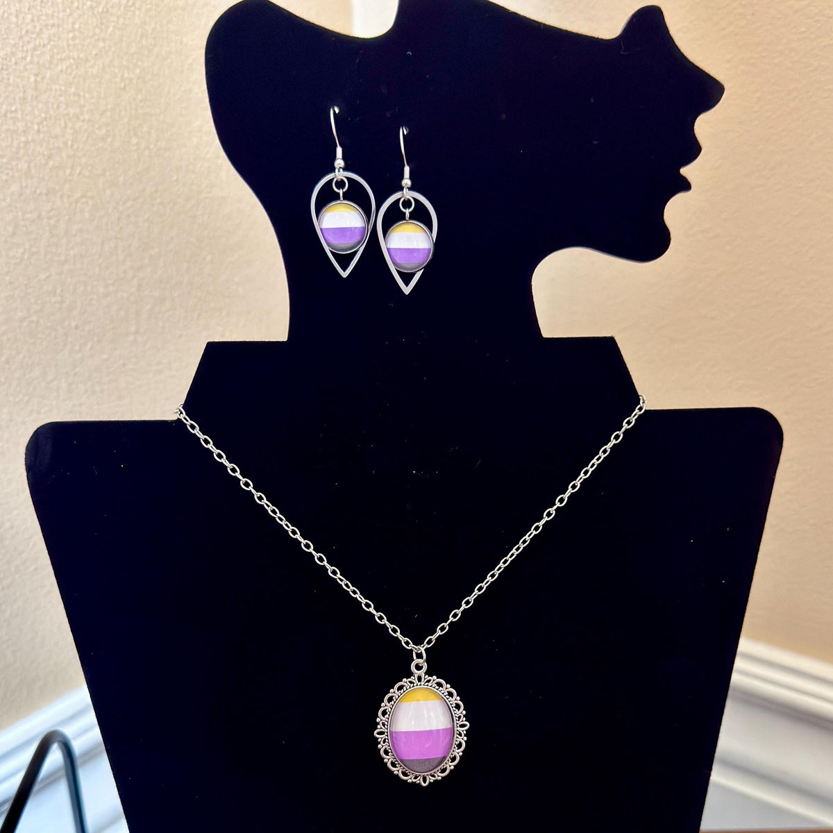 Nonbinary Pride LGBTQ Necklace and Earring Set