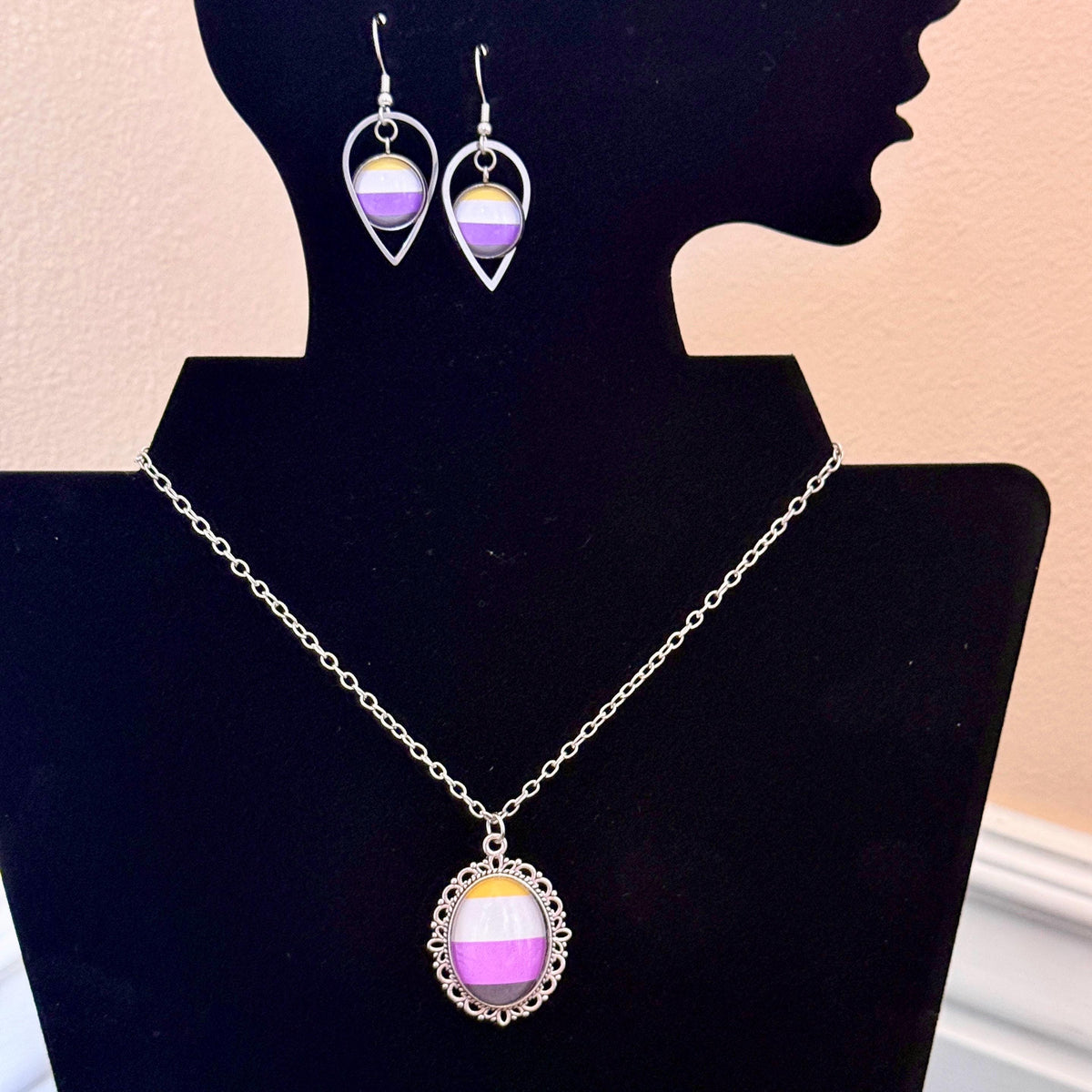 Nonbinary Pride LGBTQ Necklace and Earring Set