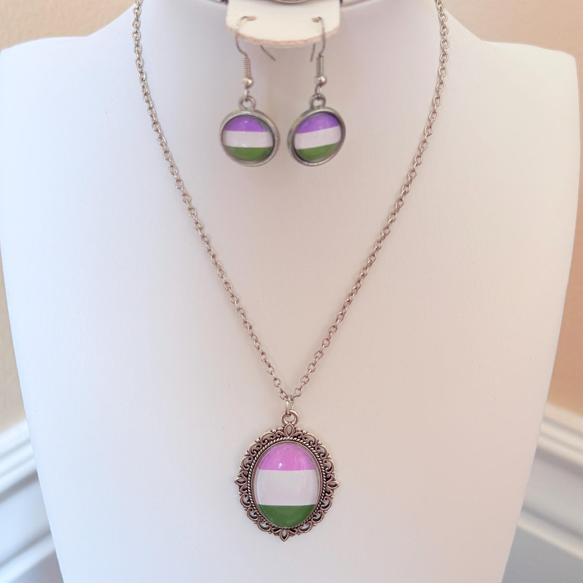 Genderqueer Pride LGBTQ Necklace and Earring Set