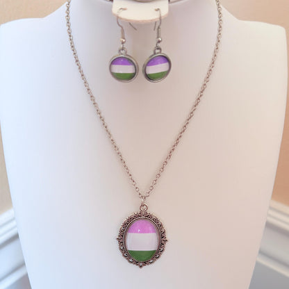 Genderqueer Pride LGBTQ Necklace and Earring Set