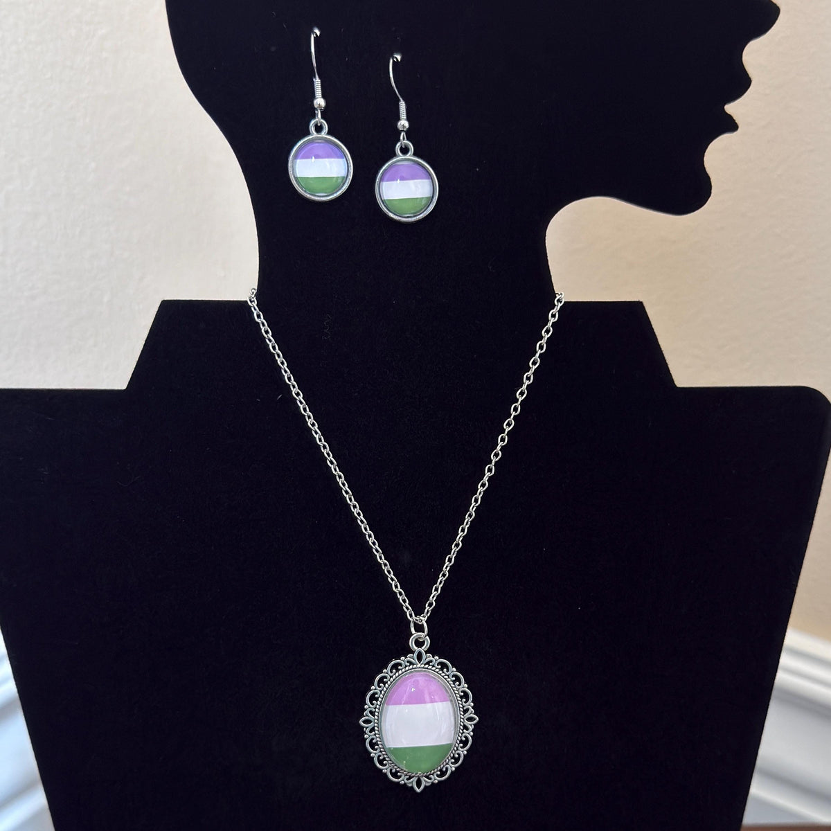 Genderqueer Pride LGBTQ Necklace and Earring Set