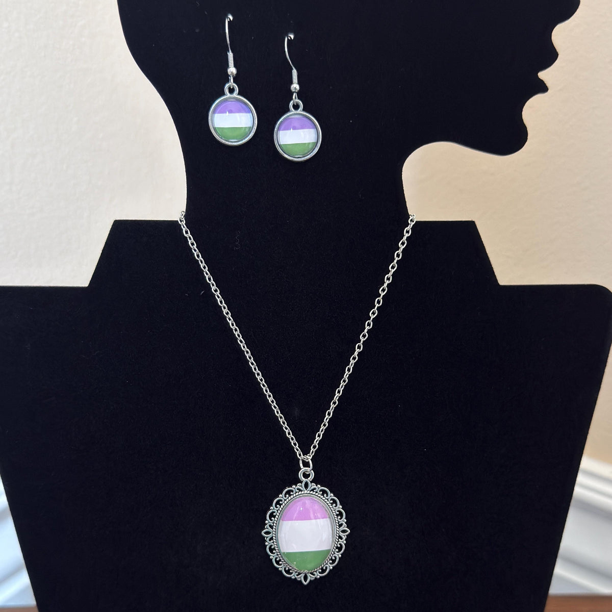 Genderqueer Pride LGBTQ Necklace and Earring Set