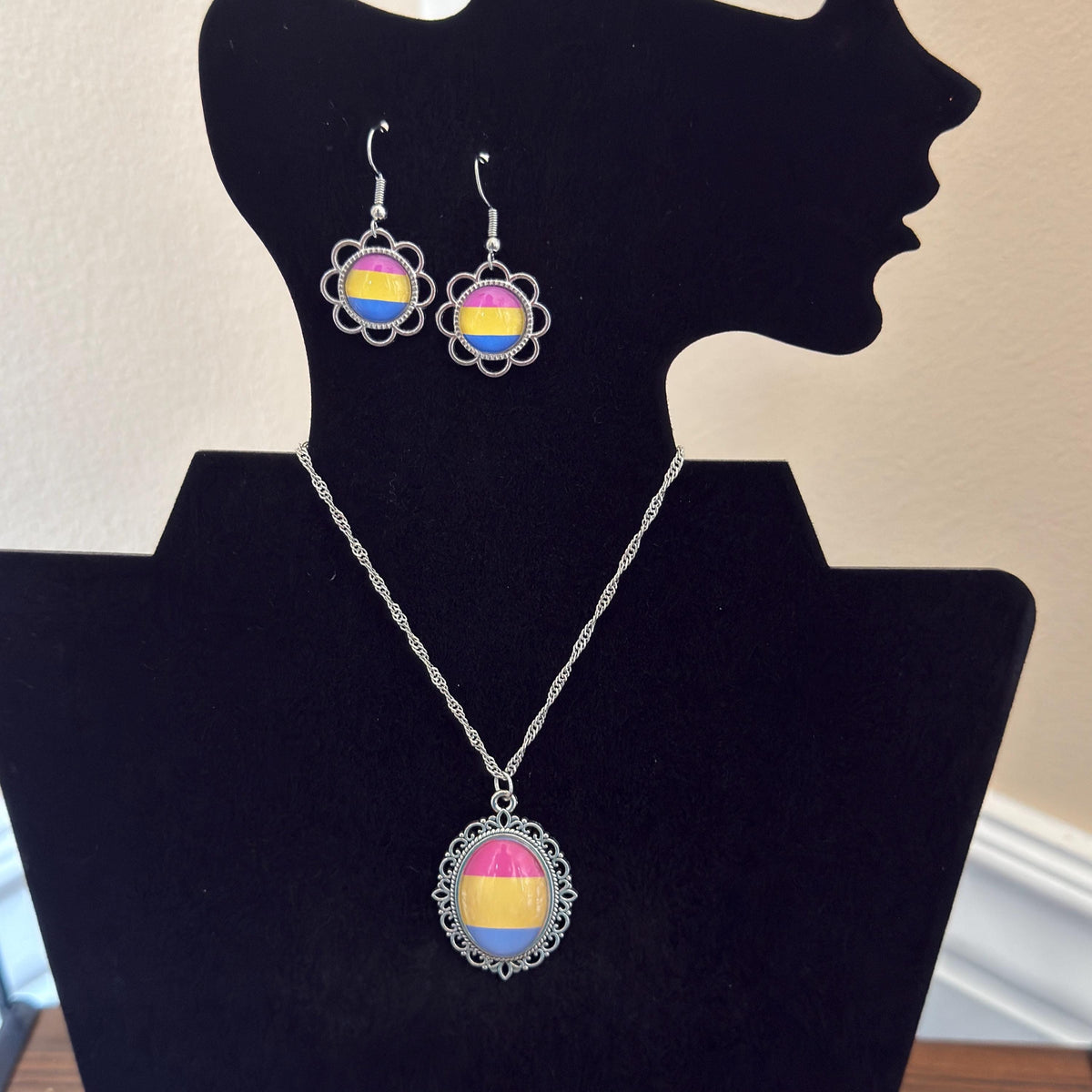 Pansexual Pride LGBTQ Necklace and Earring Set