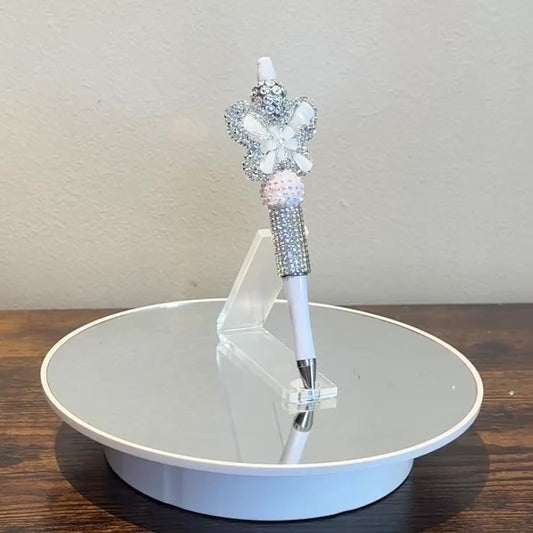 White Rhinestone Butterfly Beaded Pen - Sparkly Desk Accessory
