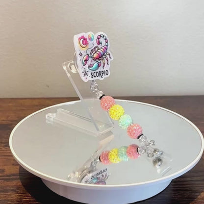 Scorpio Zodiac Rhinestone Badge Reel – Acrylic Beaded ID Holder | Swivel Alligator Clip | Retractable Nurse, Teacher & Office Badge Reel