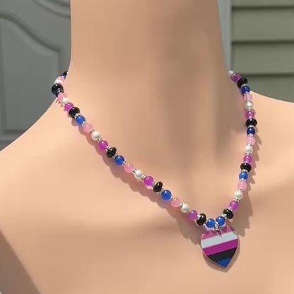 Genderfluid Pride Heart Pendant - Gemstone Beaded Necklace