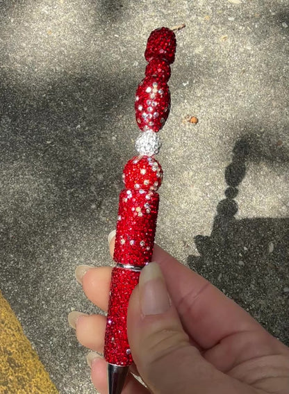 Red Rhinestone Bling Beaded Pen - Glam Stationery