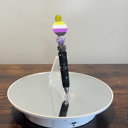 Nonbinary Pride Rhinestone Beaded Pen | Super Sparkly Retractable Pen