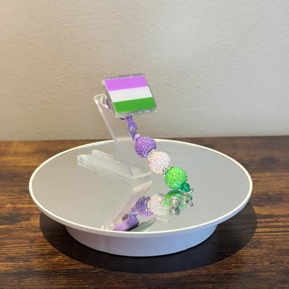 Genderqueer Pride Acrylic Beaded Badge Reel - LGBT Interchangeable ID Clip