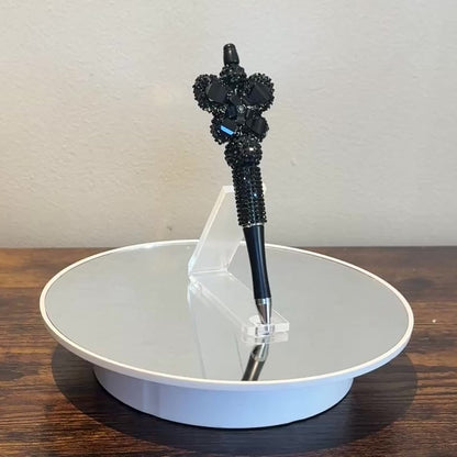 Black Rhinestone Butterfly Beaded Pen - Sparkly Desk Accessory