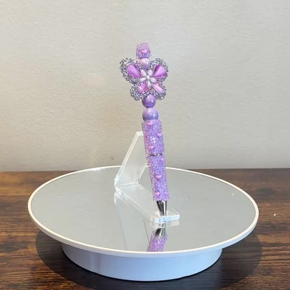 Purple Rhinestone Butterfly Beaded Pen - Sparkly Desk Accessory