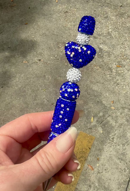 Deep Blue Rhinestone Bling Beaded Pen - Glam Stationery
