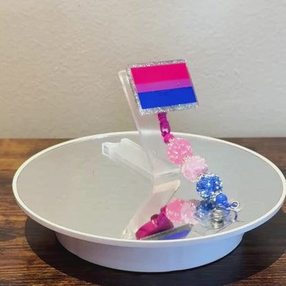 Bisexual Pride Acrylic Beaded Badge Reel - LGBT Interchangeable ID Clip