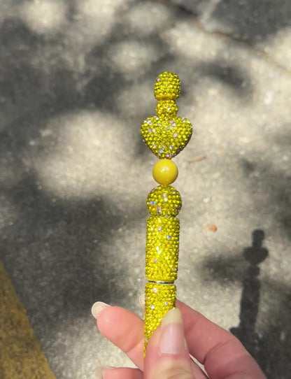 Yellow Rhinestone Bling Beaded Pen - Glam Stationery
