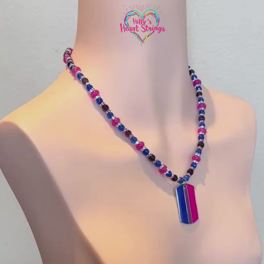 Bisexual Pride LGBTQIA+ Dogtag Gemstone Beaded Necklace - "Blooming Bispectrum"