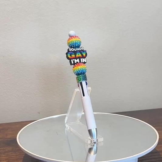 Beaded Rainbow Pride Pen with "Sounds Gay, I'm in" Sassy Focal Bead