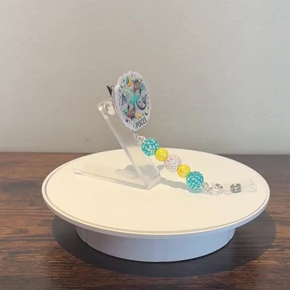Pisces Zodiac Rhinestone Badge Reel – Acrylic Beaded ID Holder | Swivel Alligator Clip | Retractable Nurse, Teacher & Office Badge Reel