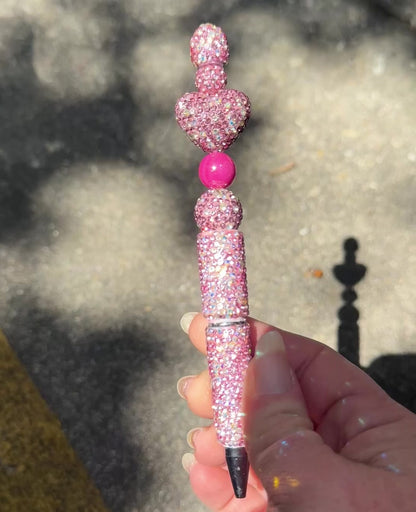 Pink Rhinestone Bling Beaded Pen - Glam Stationery