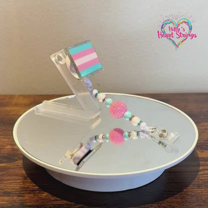 Transgender Pride Acrylic Beaded Badge Reel - LGBT Interchangeable ID Clip