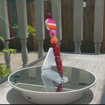 Lesbian Pride Rhinestone Beaded Pen | Super Sparkly Retractable Pen