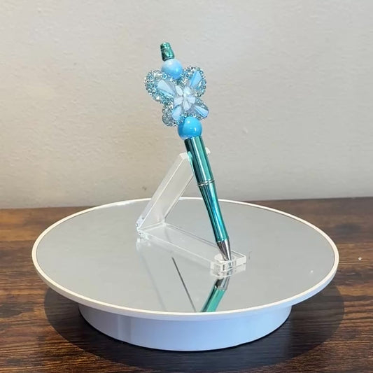 Blue Rhinestone Butterfly Beaded Pen - Sparkly Desk Accessory