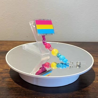 Pansexual Pride Acrylic Beaded Badge Reel - LGBT Interchangeable ID Clip
