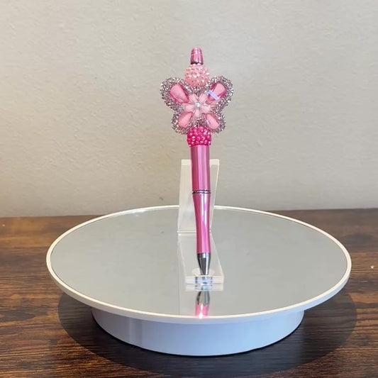 Pink Rhinestone Butterfly Beaded Pen - Sparkly Desk Accessory