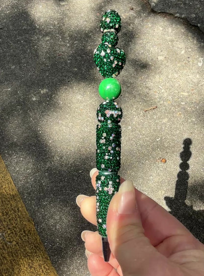 Green Rhinestone Bling Beaded Pen - Glam Stationery