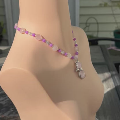 Rose Quartz Cat Pendant Handmade Beaded Necklace - "Purrfect Pink Daydream"