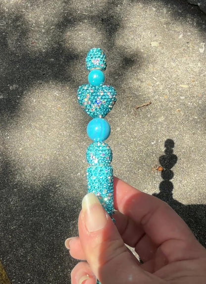 Light Blue Rhinestone Bling Beaded Pen - Glam Stationery